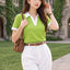 Women's Colourblocked Polo Collar T-Shirt — Green
