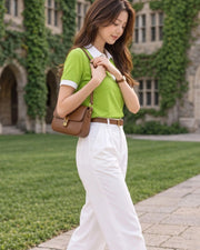 Women's Colourblocked Polo Collar T-Shirt — Green — Thumbnail 6