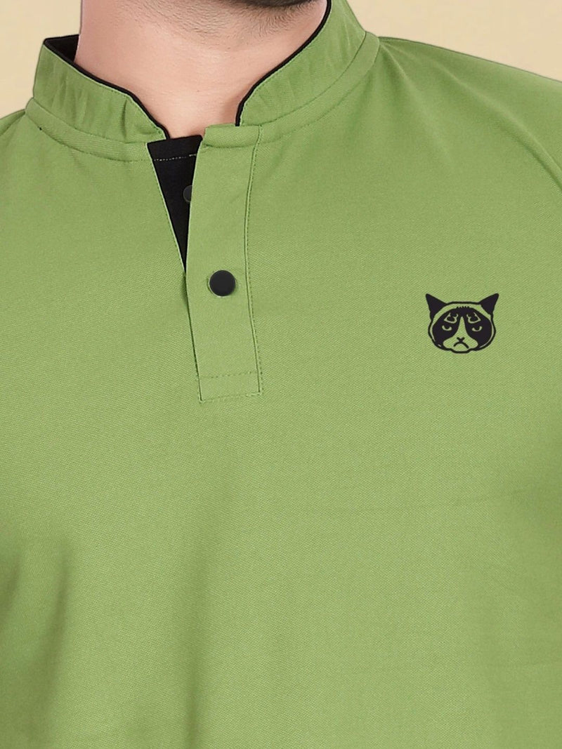 Men's Mandarin Collar Pockets T-Shirt — Green — Quality Craftsmanship Anatomy
