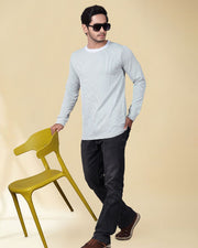 Men Striped Regular Fit Round Neck Full Sleeve T-shirt — Grey — Thumbnail 4