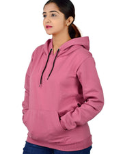 Unisex Long Sleeves Fleece Hooded Pullover Sweatshirt — Peach — Thumbnail 2