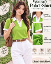 Women's Colourblocked Polo Collar T-Shirt — Green — Thumbnail 2