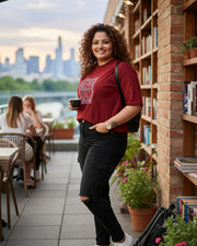 Women's Graphic Print Pure Cotton Round Neck T-Shirt — Maroon — Thumbnail 5
