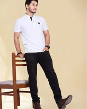 Men's Printed Mandarin Collar T-Shirt — White — Thumbnail 6