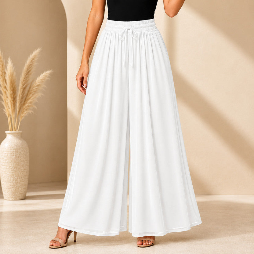 Women's Flared Viscose Rayon High-Waist Trousers — White — Custom Print Studio