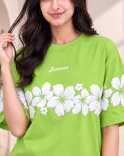 Women Floral Printed Tropical Applique T-shirt — Green — Thumbnail 3