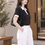 Women's Colourblocked Polo Collar T-Shirt — Black