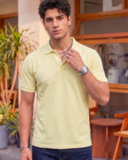 Men's All-Over Printed Polo Collar T-Shirt — Yellow — Thumbnail 1