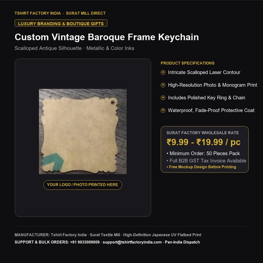 Custom Printed Vintage Baroque Frame Acrylic Keychain | Direct Factory Rate — Tshirt Factory India — Custom Print Studio