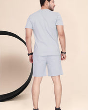 Men's Cotton Printed Night Suit Set of Top & Shorts — Grey — Thumbnail 4