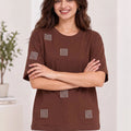 Women's Printed Drop-Shoulder Sleeves T-Shirt — Coffee Brown