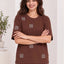 Women's Printed Drop-Shoulder Sleeves T-Shirt — Coffee Brown