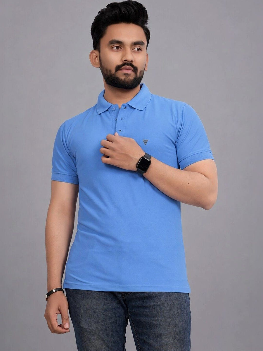 Men's Polo Collar T-Shirt — Blue — Tshirt Factory India Direct Manufacturer Surat