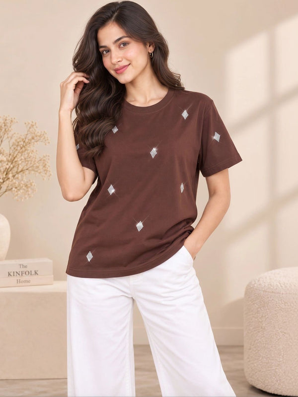 Women's Printed T-Shirt — Coffee Brown — Tshirt Factory India Direct Wholesale Manufacturer