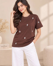 Women's Printed T-Shirt — Coffee Brown — Thumbnail 5