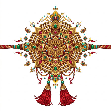 Royal Gold Floral Rakhi Festive Graphic Cotton T-Shirt — White Angle View — Custom Printing Surat