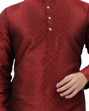 Men's Mandarin Collar Jacquard Straight Kurta — Maroon — Thumbnail 2
