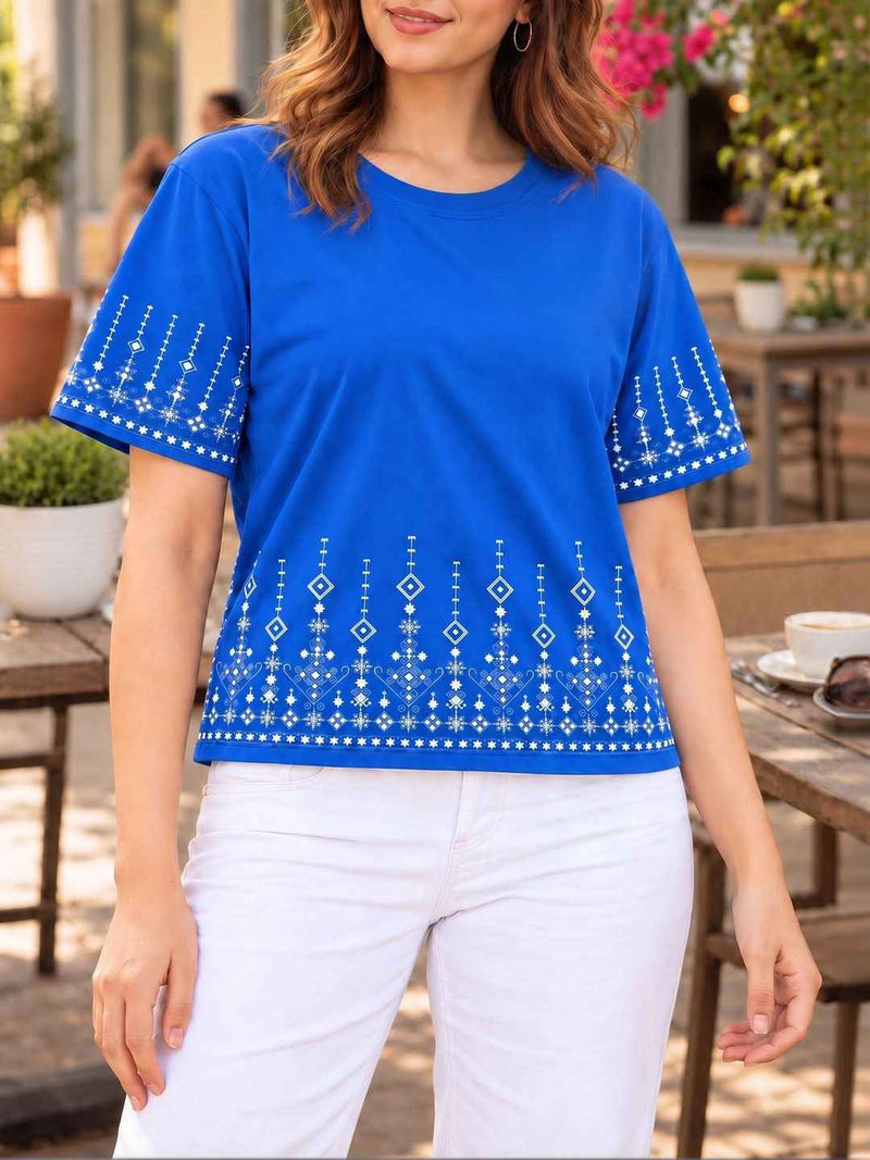 Women Printed T-shirt — Blue — Quality Craftsmanship Anatomy