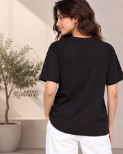 Women's Printed Drop-Shoulder Sleeves T-Shirt — Black — Thumbnail 6