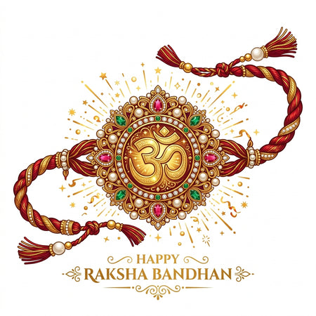 Sacred Om Raksha Sutra Bandhan Graphic Cotton T-Shirt — White Angle View — Custom Printing Surat