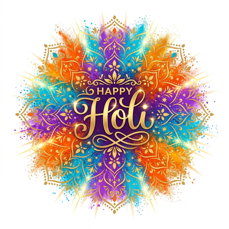 Happy Holi Radiant Mandala Graphic Cotton T-Shirt — White — Quality Craftsmanship Anatomy