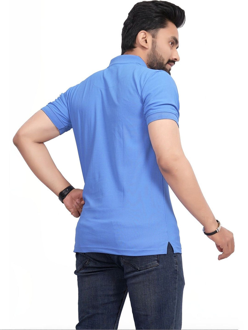 Men's Polo Collar T-Shirt — Blue — Quality Craftsmanship Anatomy