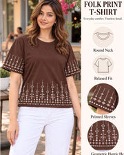 Women Printed T-shirt — Coffee Brown — Thumbnail 5