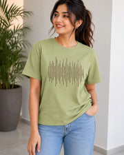 Women's Printed Pure Cotton Round Neck T-Shirt — Green — Thumbnail 1