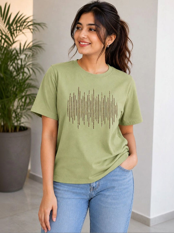 Women's Printed Pure Cotton Round Neck T-Shirt — Green — Tshirt Factory India Direct Wholesale Manufacturer