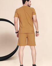 Men's Cotton Printed Night Suit Set of Top & Shorts — Brown — Thumbnail 4