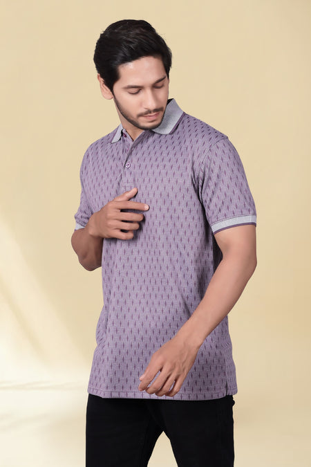 Men's All-Over Printed Regular Fit Polo T-Shirt — Purple Angle View — Custom Printing Surat