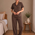 Women's Solid Shirt with Palazzos — Brown