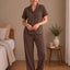 Women's Solid Shirt with Palazzos — Brown