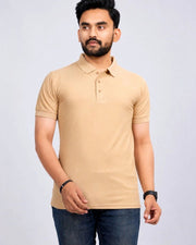 Men's Brand Logo Polo Collar T-Shirt — Beige — Thumbnail 1
