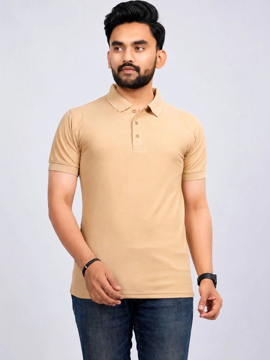 Men's Brand Logo Polo Collar T-Shirt — Beige — Custom Print Studio