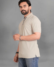 Men's Polo Collar Pockets T-Shirt — Beige — Thumbnail 3