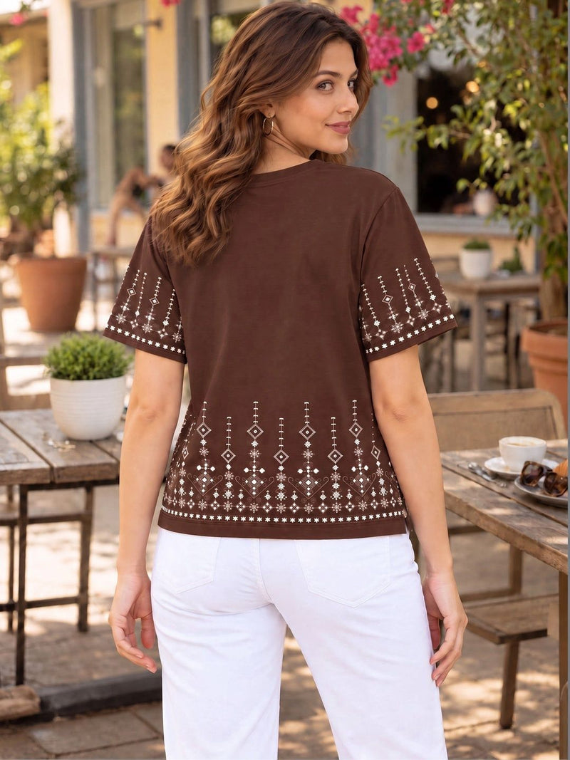 Women's Printed T-Shirt — Coffee Brown — Quality Craftsmanship Anatomy