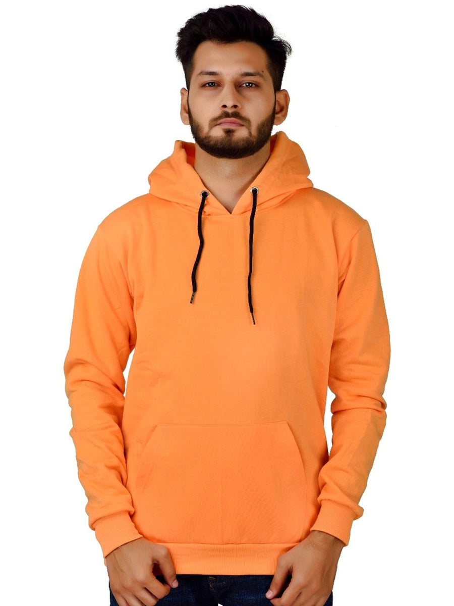 Unisex Long Sleeves Fleece Hooded Pullover Sweatshirt — Orange — Custom Print Studio