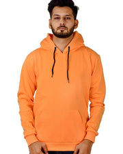 Unisex Long Sleeves Fleece Hooded Pullover Sweatshirt — Orange — Thumbnail 4
