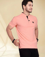 Men's Mandarin Collar T-Shirt — Peach — Thumbnail 7