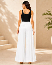 Women's Flared Viscose Rayon High-Waist Trousers — White — Thumbnail 2
