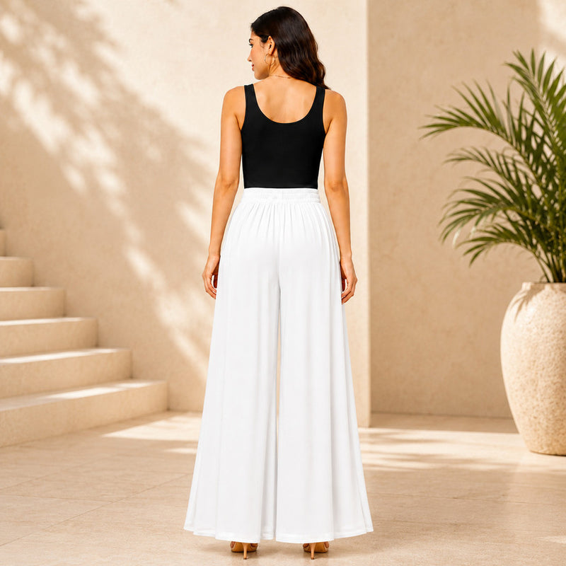 Women's Flared Viscose Rayon High-Waist Trousers — White — Quality Craftsmanship Anatomy