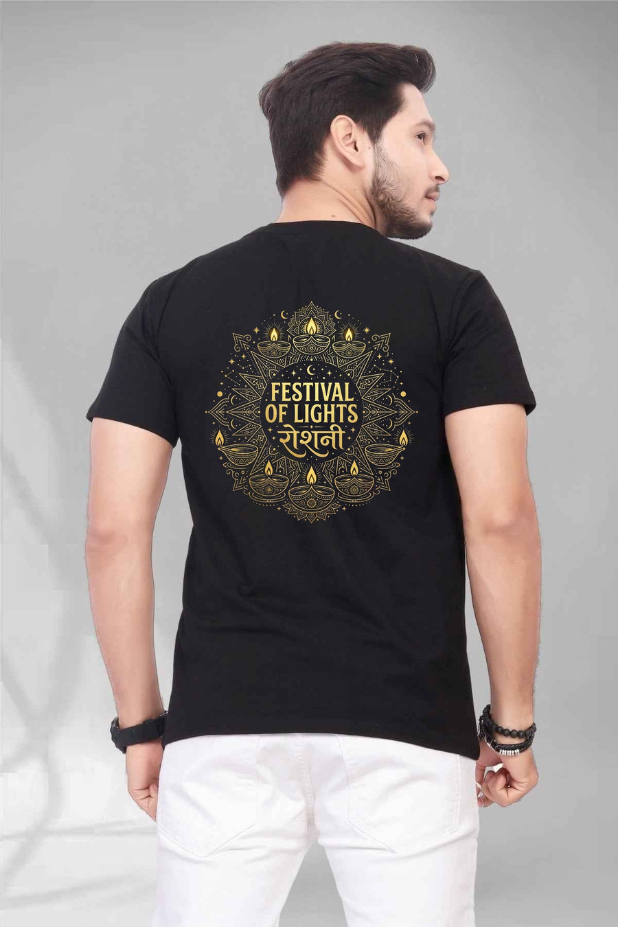 Men's Festival of Lights Roshni Diya Graphic Cotton T-Shirt — Custom Print Studio
