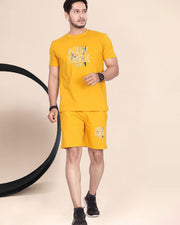 Men's Printed Pure Cotton T-Shirt With Shorts — Mustard — Thumbnail 4