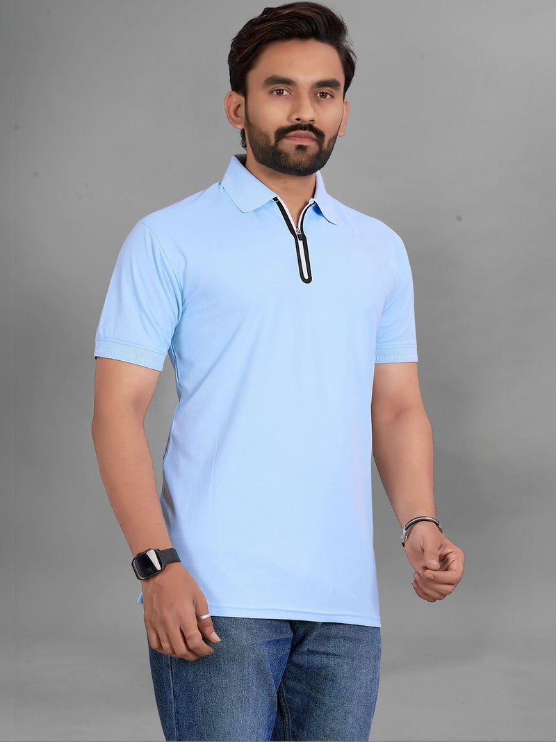 Men's Polo Collar T-Shirt — Blue — Quality Craftsmanship Anatomy