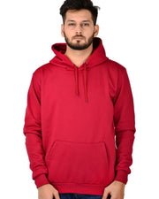 Unisex Long Sleeves Fleece Hooded Pullover Sweatshirt — Maroon — Thumbnail 1