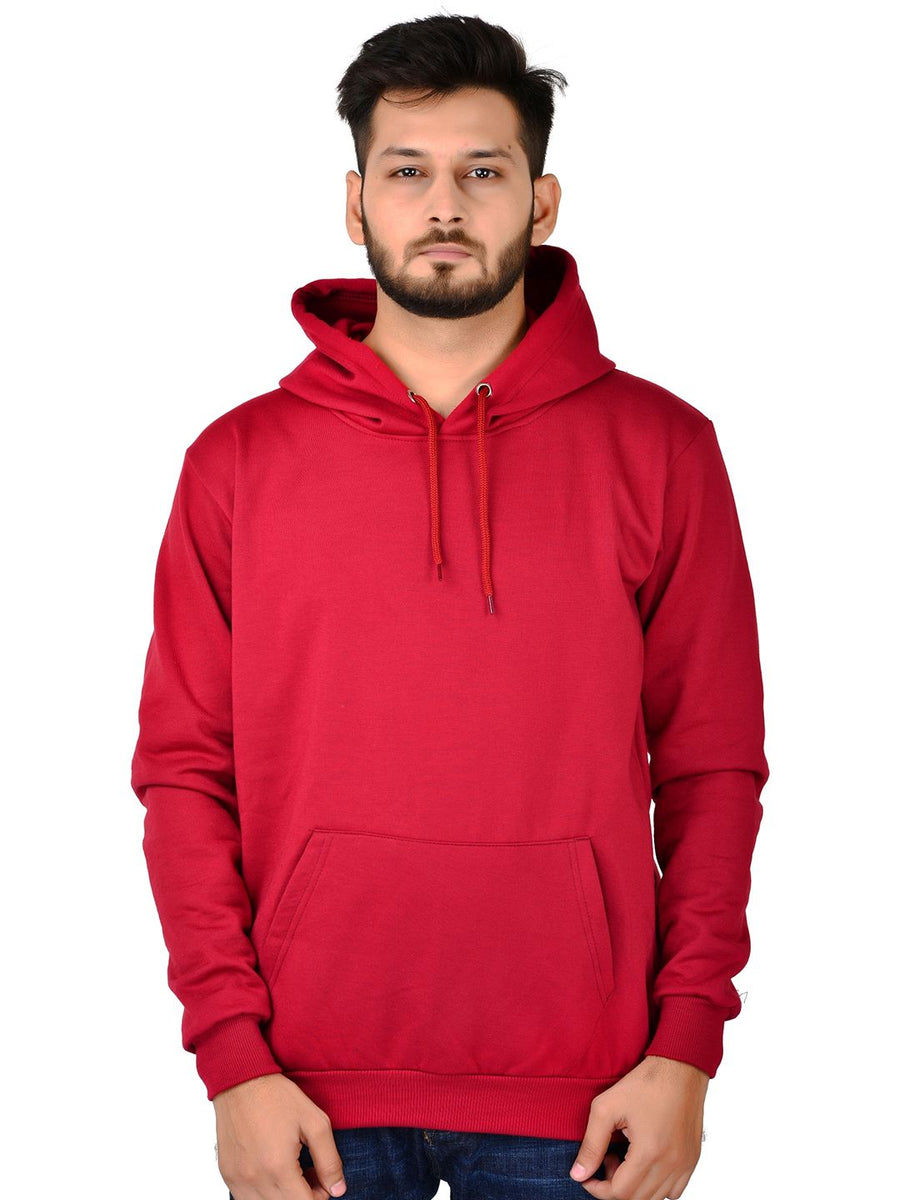 Unisex Long Sleeves Fleece Hooded Pullover Sweatshirt — Maroon — Custom Print Studio