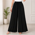 Women's Flared Viscose Rayon High-Waist Trousers — Black