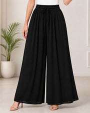 Women's Flared Viscose Rayon High-Waist Trousers — Black — Thumbnail 1