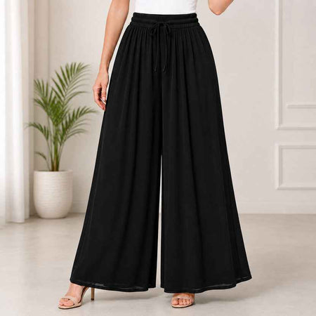 Women's Flared Viscose Rayon High-Waist Trousers — Black — Tshirt Factory India Direct Wholesale Manufacturer